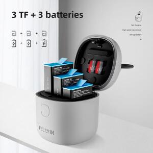GoPro Hero 용 TELESIN 1750mAh 배터리 9 10 11 12 배터리 3 슬롯 실리콘 TF 카드 리더기가있는 낙하 방지