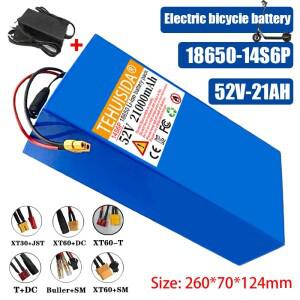 18650 리튬 배터리 팩 14S6P 52V 21000mAh 내장형 30A 밸런스드 BMS 250-1000W 고출력 전동 스쿠터