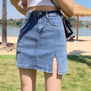 여자 에이라인 하이웨이스트 미니스커트 데님 청치마 숏 스커트