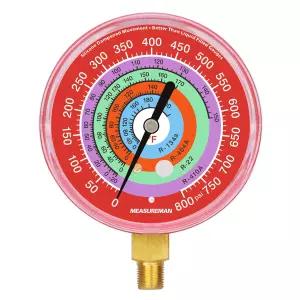 측정기 3-1/8인치 다이얼 레드 1/8인치 NPT 하부 마운트 0-800psi R-134a R-404A R-22 R-410A 차수 F 조절