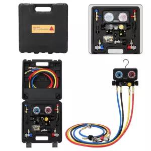 웰스 AC 게이지 세트 HVAC 도구 R410a R134a R32 R22 냉매 가정용 4방향 진단 매니폴드 5피트 호스 커플러