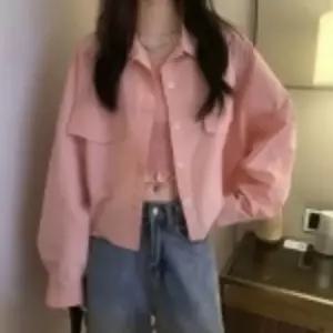 미니멀 포켓 카라 셔츠_핑크,화이트 옷자락 미니멀 포인트