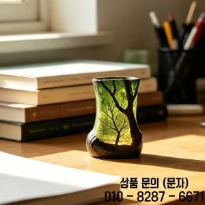나무 스테인드 글라스 테이블 무드등 손으로 그린 화병 모양 램프 침실 및 인테리어용 데스크탑 조명