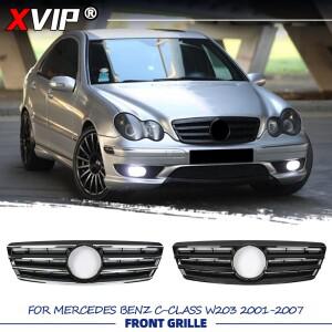 XVIP 크롬 블랙 스포츠 스타일 레이싱 그릴 상단 (메르세데스 벤츠 C-클래스 W203 2001-07 C200 용)