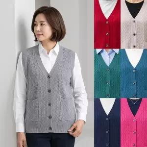 엄마옷 마미소 다이아 V 조끼 니트 나시 베스트 꽈배기 브이넥 단추 할머니 빅사이즈 40 70 마담 중년 여성