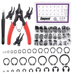 Swpeet 312Pcs 4-in 1 스냅 링 플라이어 합금강 M4-M28mm C-클립 외부 리테이닝 및 어셈블리 키트 핀