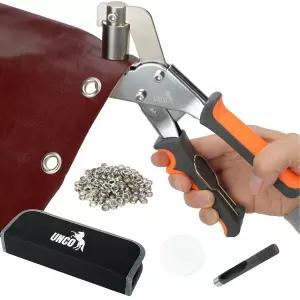 UNCO 그로멧 툴 키트 200개 3/8 10mm 실버 자석식 핸드 프레스 펀칭 휴대용 렛 가죽 캔버스 원단 비닐 DIY