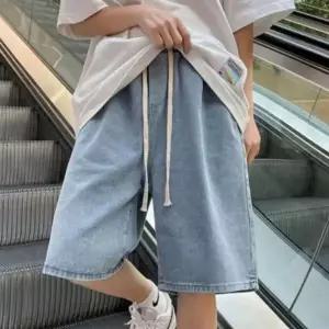 [하프클럽/]데님 버뮤다 팬츠 5부 밴딩 반바지 와이드 고무줄 청바지 스트릿