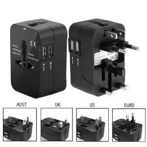 여행용 멀티 어댑터 2USB 포트 AC 전원 콘센트 변환기