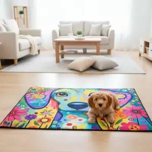 발매트 팝아트 러그 90x60cm 아트 강아지 인테리어 예술 컬러풀