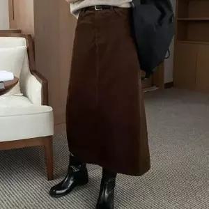 골덴스커트 겨울 벨벳 트임 골덴 롱 스커트 캐주얼 슬림핏 날씬