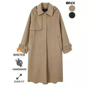 BNX 울 핸드메이드 슬릿 후디 롱 코트