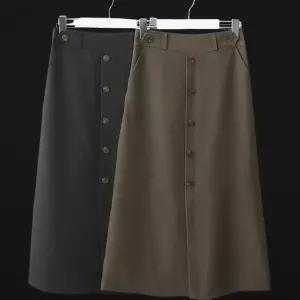 [하프클럽/신상오픈런]여성 버튼 A라인 비죠 앞트임 밴딩 오피스 스타일 롱스커트