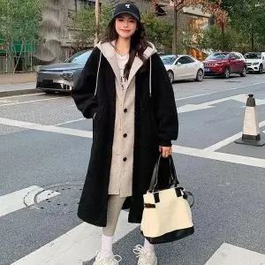 [하프클럽/신상오픈런]털안감 레이어드 투톤 후드 롱가디건 플리서 점퍼