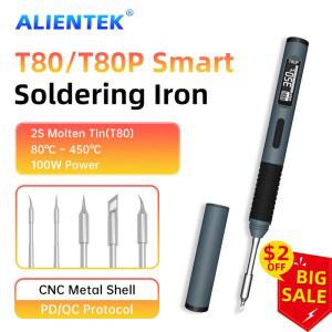 인두기 ALIENTEK T80 T80P 스마트 납땜 인두 PD 65W QC 조정 가능한 일정한 온도 휴대용 키트 C245 도구