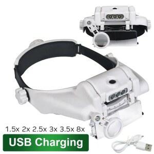 핫 세일 USB 충전식 안경 확대경 시계 수리 도구 안경 확대경 LED 헤드밴드 확대경