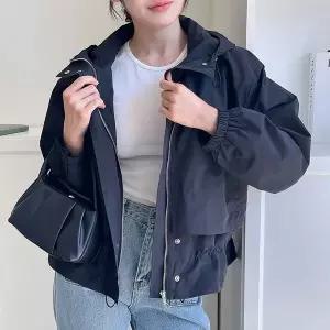 [하프클럽/신상오픈런]여성용 가을 후드 스트링 버튼 점퍼