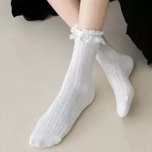 여성 여름 레이스 장식 중목 캐주얼 심플 양말 데일리 코디