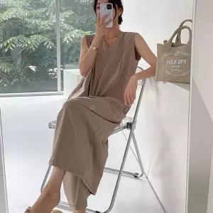 여자 민소매 나시 박스핏 오버핏 찰랑 스판 점프수트 점프슈트 데일리 코디