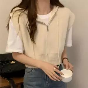 [하프클럽/신상오픈런]크롭후드집업 키작녀 어깨강조 니트조끼 슬림핏
