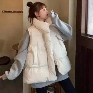 여자 겨울 오버핏 스트링 패딩베스트 조끼