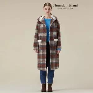 [Thursday Island] 퍼 트리밍 체크 후드코트(T238MCT255W)