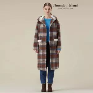 [Thursday Island] 퍼 트리밍 체크 후드코트(T238MCT255W)
