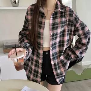긴팔 체크남방 여성 오버핏 셔츠 봄가을 착용 캐주얼 블라우스