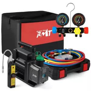 R134a R22 R410a용 4방향 AC 매니폴드 게이지가 설정된 PB 모터 TECH 4.5CFM 1/3 진공 펌프 - 누출 감지기