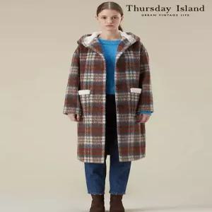 [Thursday Island] 퍼 트리밍 체크 후드코트(T238MCT255W)
