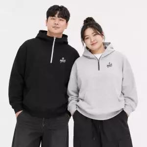 빅사이즈 하이넥 반집업 후드티 남녀공용 L~5XL