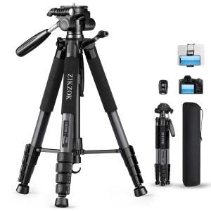 ZIKZOK 75인치 카메라 삼각대 스탠드 DSLR 패드 폰용 무거운 하중 및 리모컨 포함 | 알루미늄 삼각대 높이 20% 증가 접이식 2.9파운드 휴대용 가방 포함 15파운드 적재 가능 소니 캐논 니콘 휴대폰 태블릿용 스포팅