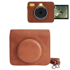 최신 버전 KODAK MINI SHOT 3 RETRO C300R 2-IN-1 인스턴트 카메라용 MUZIRI KINOKOO PU 가죽 케이스 조절 가능한 숄더 스트랩이 포함된 포토 프린터 보호 케이스 - 브라운
