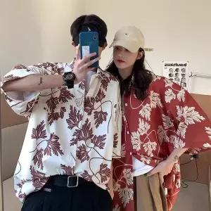 반팔 박시 남녀 공용 커플 하와이안 셔츠