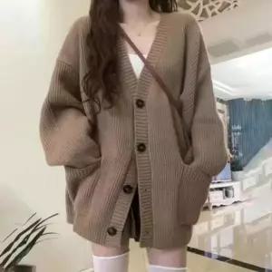 미니멀 데일리 여자 겨울 포근 하찌 니트짜임 루즈핏 브이 롱가디건