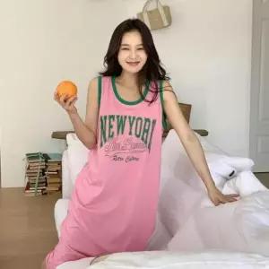 여자 여름 홈웨어 링거라운드 민소매 프린팅 롱원피스