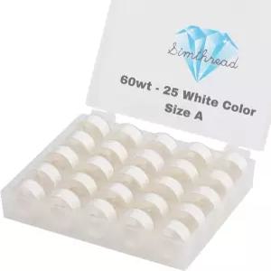 Simthread 25개입 A SA156 60WT 프리와운드 보빈 실 - 화이트 70D/2 클래스 15 투명 보관용 플라스틱 박스
