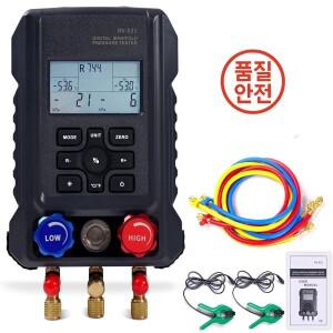 디지털 매니폴드 게이지 HVAC 냉매 세트 (R22/R410A/R134A/1234YF 충전 키트용 2개의 온도계 클램프 포함)