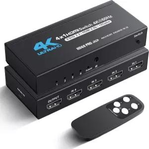 NEWCARE HDMI 스위치 4in1 Out 4K@60Hz IR 리모컨 지원 4x1 스플리터 스위처 4포트 셀렉터 박스 2.0 돌비