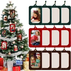 Whaline 12개 벨벳 크리스마스 사진 장식 액자 전시용 3 x 2 행잉 Xmas DIY 휴일 파티 홈 트리 공예 키트