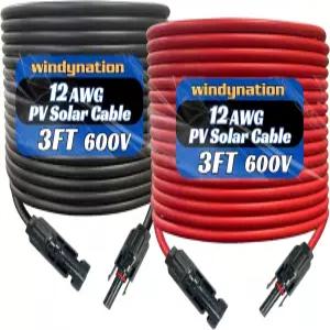 WindyNation 12 게이지 AWG 페어 3피트 검정색 빨간색 PV 태양광 패널 연장 케이블 와이어 커넥터
