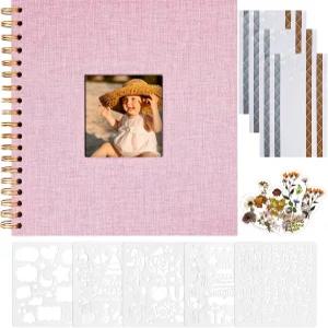 Vienrose 8x8인치 스크랩북 DIY 소형 하드커버 크래프트 화이트 페이지 사진 앨범 리넨 커버 커플 가족