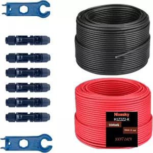 Nixesky 태양광 케이블 50피트 15M 10 AWG 와이어 50FT 검정색 빨간색 게이지 연장 RV 및 시스템용 4쌍