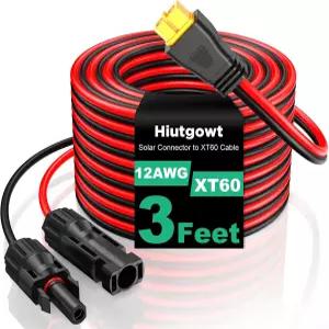 Hiutgowt 12AWG XT60 태양광 케이블 3피트 연장선 RV 및 발전기용 주석 도금 구리 어댑터 휴대용 발전소용