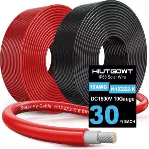 Hiutgowt 태양광 패널 와이어 30피트 10AWG 케이블 연장 주택 지붕용 10게이지 주석 도금 구리 PV RV 보트