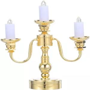 인형의 집 촛대 조명 1 12 축소 미니어처 웜 LED 포함 골든 타이니 캔들 홀더 식당용 DIY 미니 박물관 방