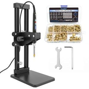 3D 프린팅용 수직 히트 셋 인서트 도구 키트 210MM 작업 높이 | 60W 디지털 인두가 장착된 CXYDM 프레스 기계 플라스틱용 암나사 너트 및 M2-M8 황동 380개입