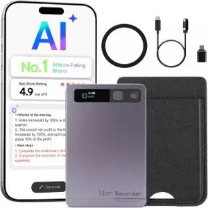 리엔피 AI 음성 기 기술 앱 제어 회의 및 통화용 64GB 전사 요약 152개 언어 지원 초슬림 케이스 그레이