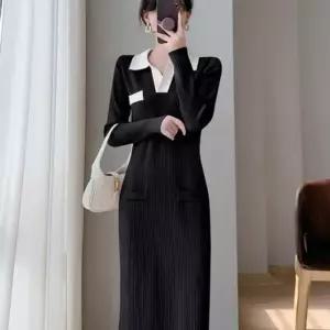 [RGN5O0SR]배색원피스 2Color 카라 니트 원피스 배색