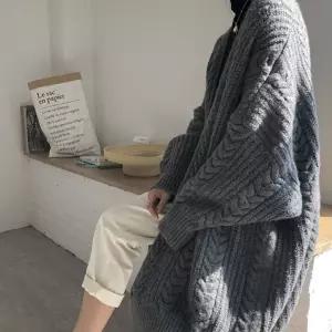 겨울 로브 가디건 여성 꽈배기 롱가디건 회색 롱니트